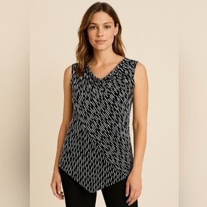 Chico's Travelers Drape Neck Graphic Sleeveless Top White Black Chico's US Size4